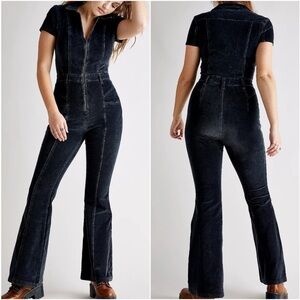 Free People CRVY Black Corduroy Love Letters One Piece Jumpsuit 6